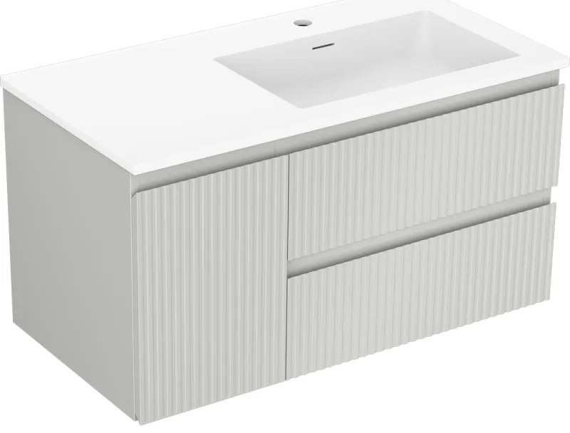 Mexen Rivel szafka łazienkowa 90 cm z umywalką Otis prawą, 2S, 1D, ryflowana, szara mat/biała mat - 91A23-09047-3-BBFFF62-W18P01