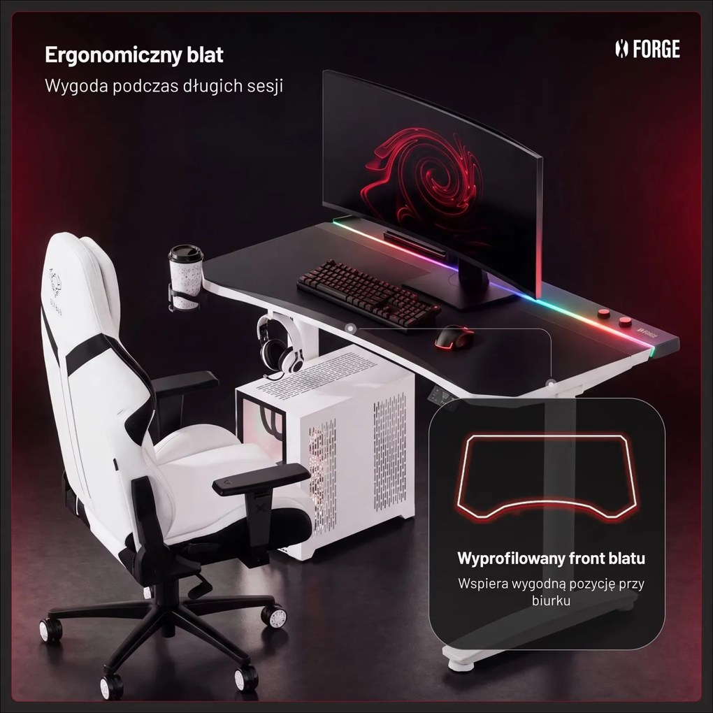 Biurko gamingowe elektryczne RGB Diablo X-Forge, 120x70 cm, czarno-białe