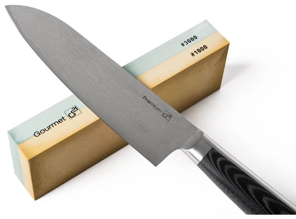 Zestaw noży G21 Damascus Premium w bambusowym bloku, pudełko, 3 szt. + kamień do ostrzenia