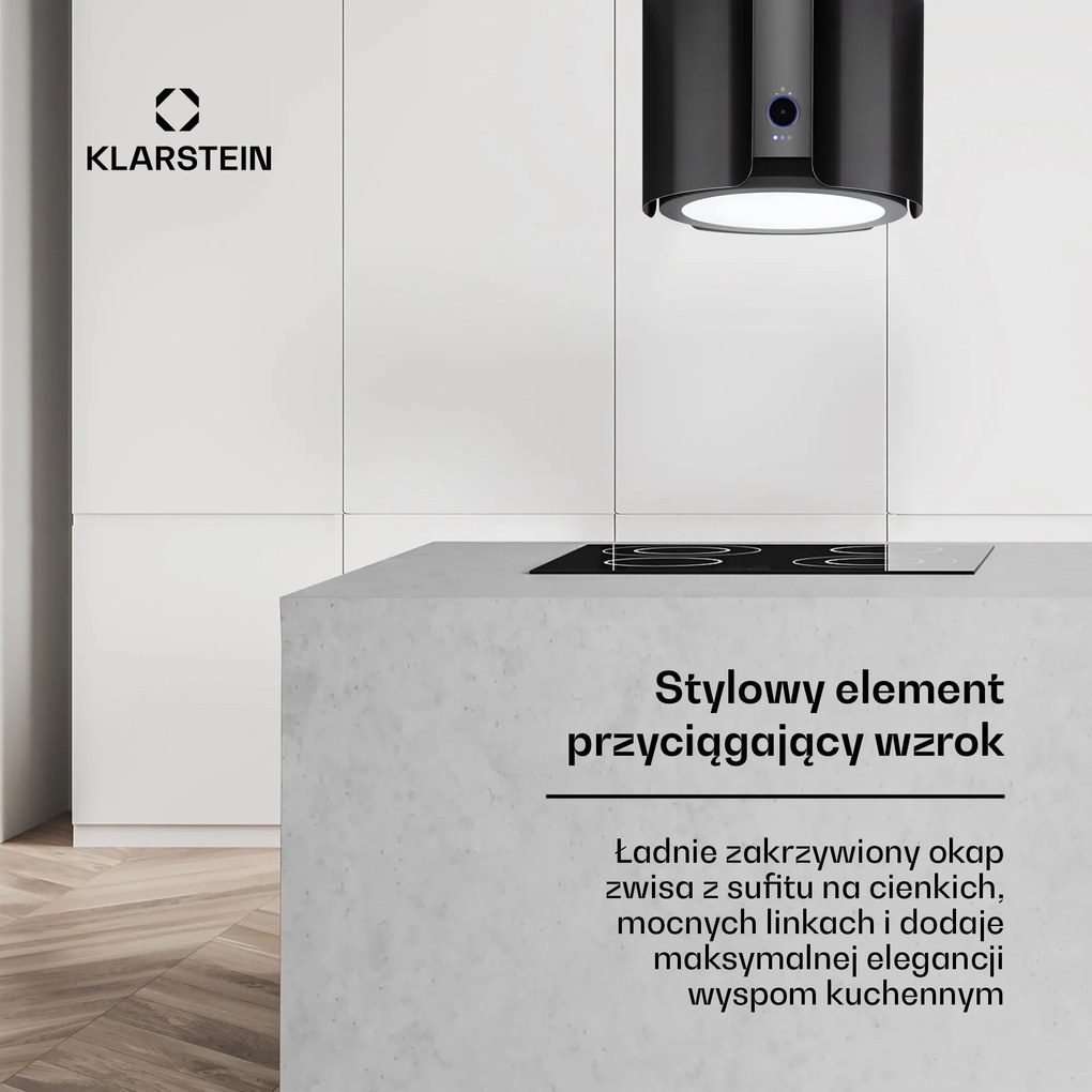 Klarstein Skyfall 45cm 402 m³/h Okap Wyspowy Czarny