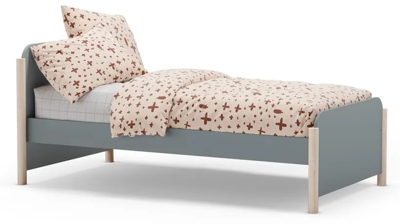 Szarozielone łóżko dziecięce z litego drewna sosnowego ze stelażem 90x190 cm Enola – Marckeric