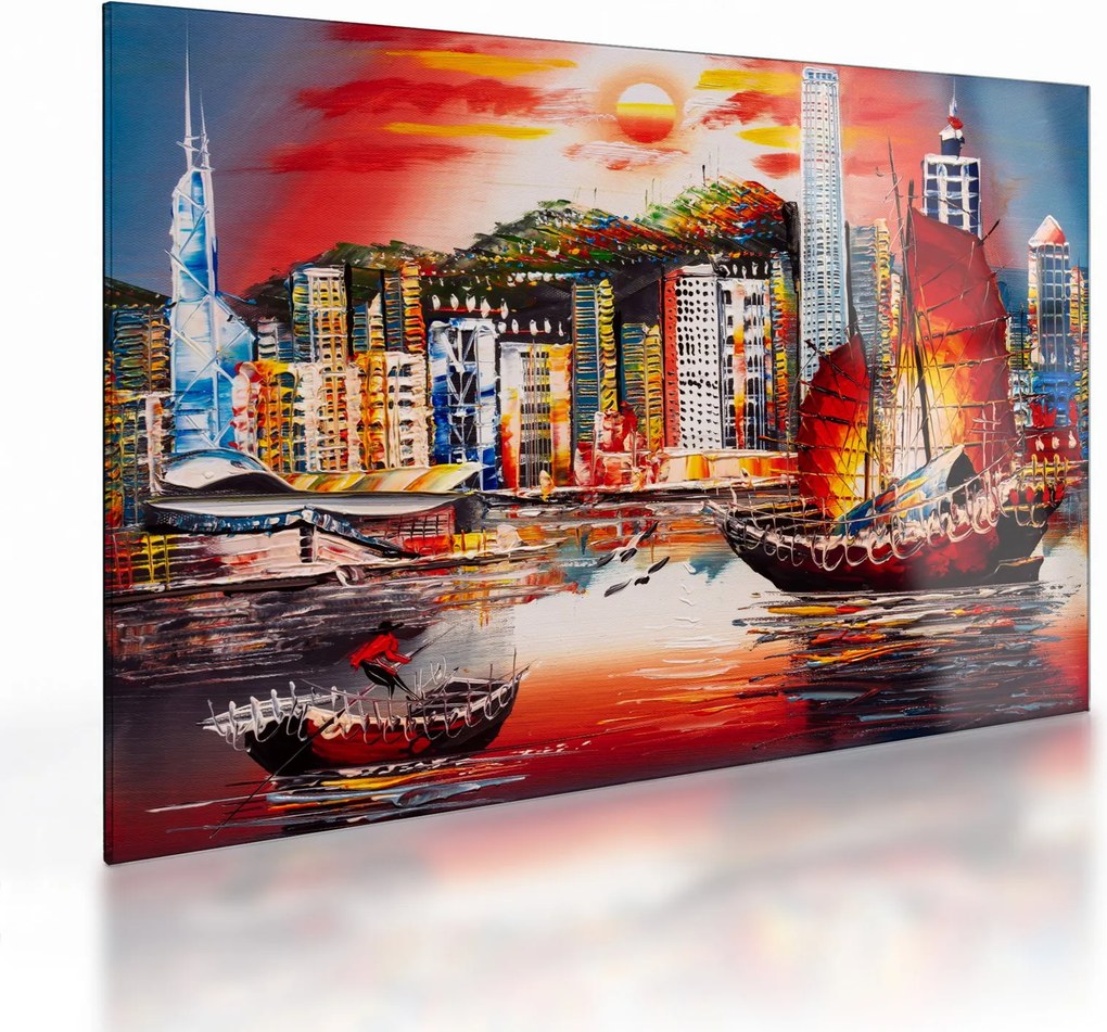Obraz na szkle - Victoria Harbor, Hong Kong, obraz olejny (70x50 cm)