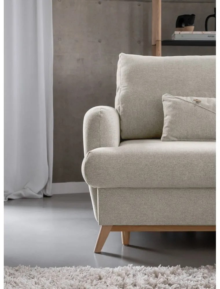 Beżowy rozkładany/ze schowkiem narożnik (prawostronny/z szezlongiem) Scandic Lagom – Miuform