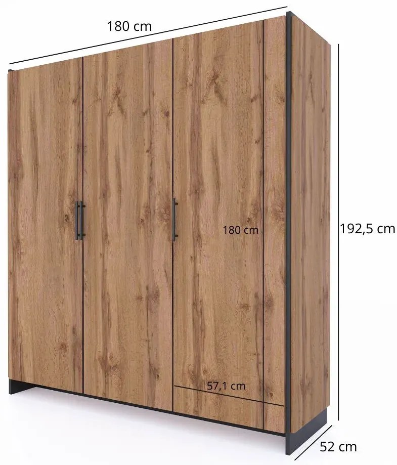 Szafa trzydrzwiowa do przechowywania dąb wotan + czarny C0-Z39