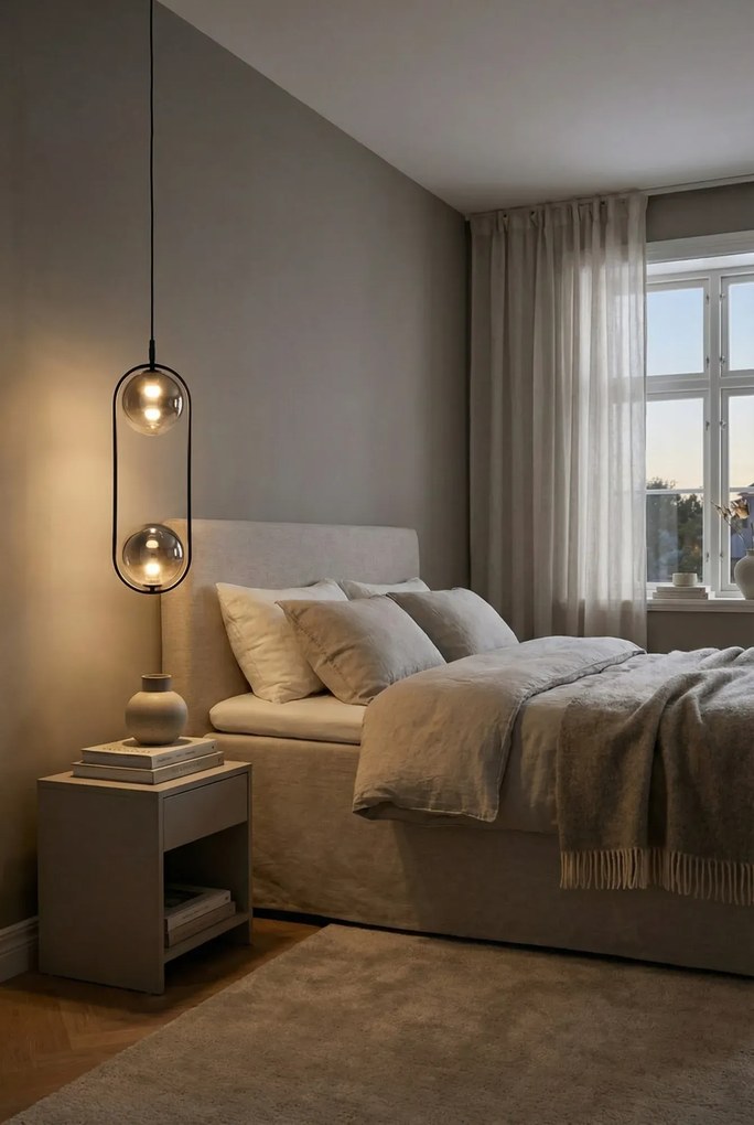 Podwójna czarna lampa wisząca z grafitowym kloszem C8-W63