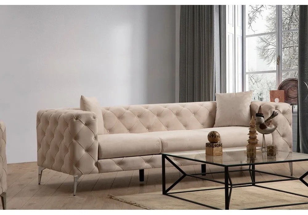 Beżowa aksamitna sofa 237 cm Como – Artie
