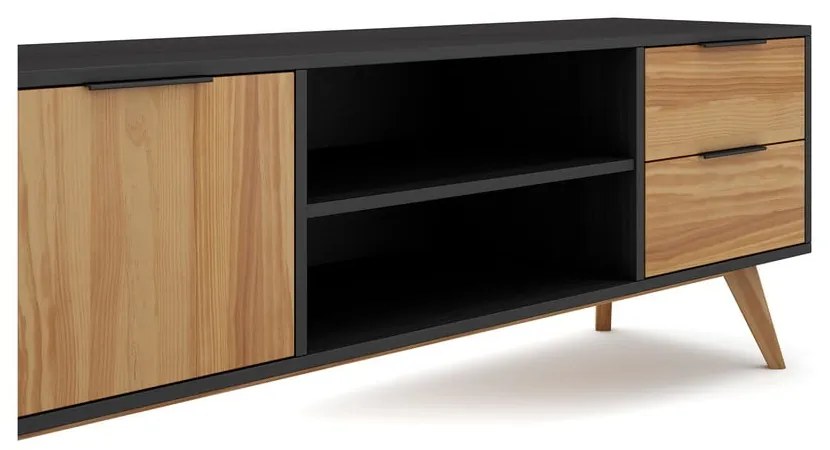 Czarno-naturalna szafka pod TV z drewna sosnowego 180x53 cm Lavis – Marckeric