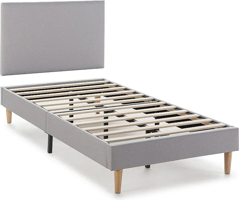 Kolumnowy stelaż tapicerowany Aura + zagłówek 90x190 cm, jasnoszary, wysokość 30 cm.