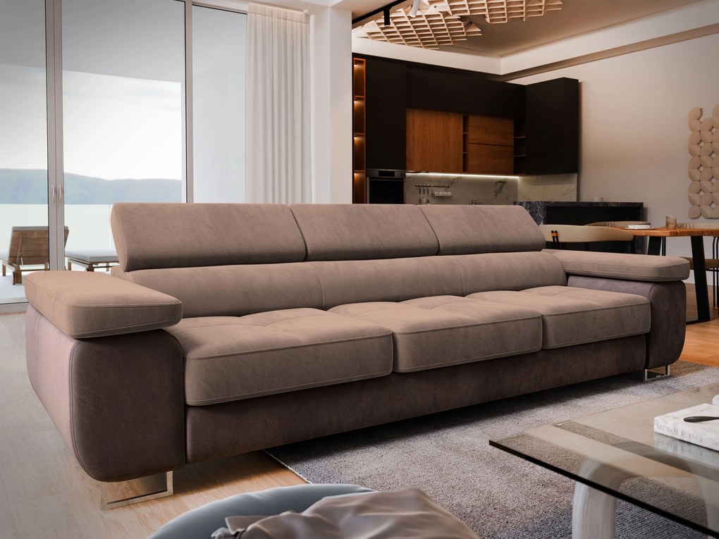 Masseno Sofa MOSINE z funkcją spania, Rozkładana sofa z regulowanymi zagłówkami - Beżowy, MONOLITH 09 + MONOLITH 29