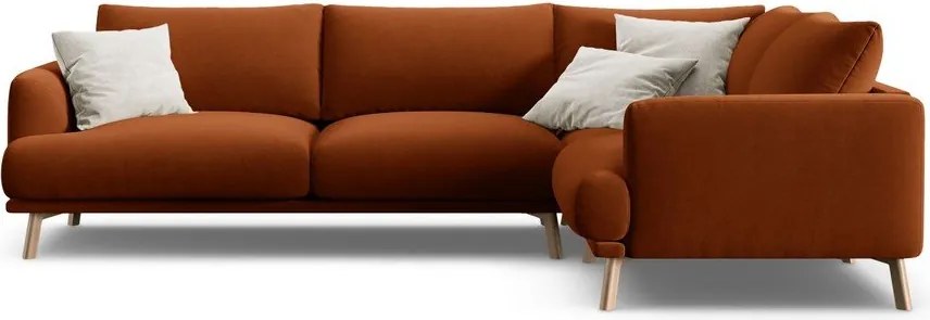 Aksamitny narożnik (prawostronny/w kształcie litery L) w kolorze terakoty Naomi – Micadoni