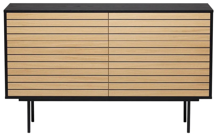 Czarna/naturalna niska komoda w dekorze dębu 140x84 cm Stripe – Woodman