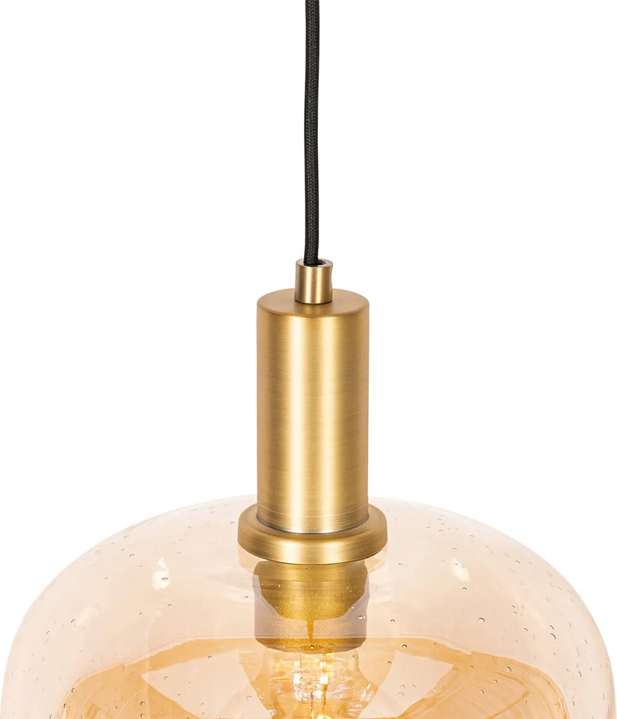 Inteligentna lampa wisząca czarna z mosiądzem i bursztynowym szkłem z Wifi G95 - Zuzanna