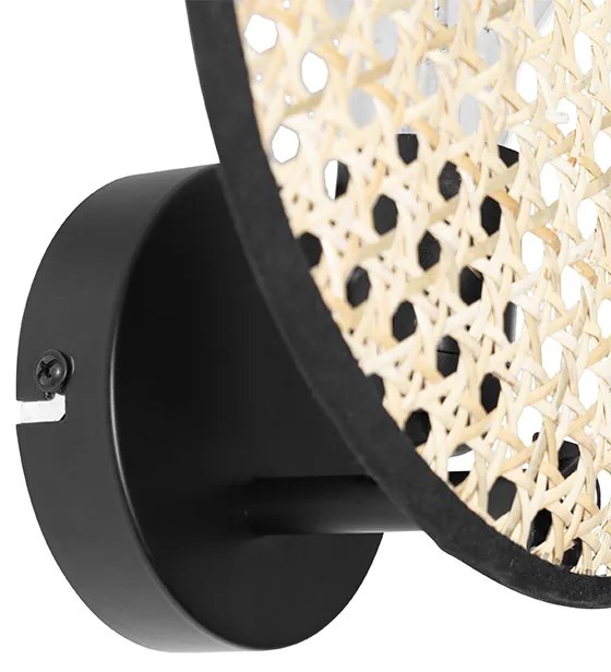 Rustykalna lampa ścienna czarna z rattanu 25 cm - KataKolonialny Oswietlenie wewnetrzne