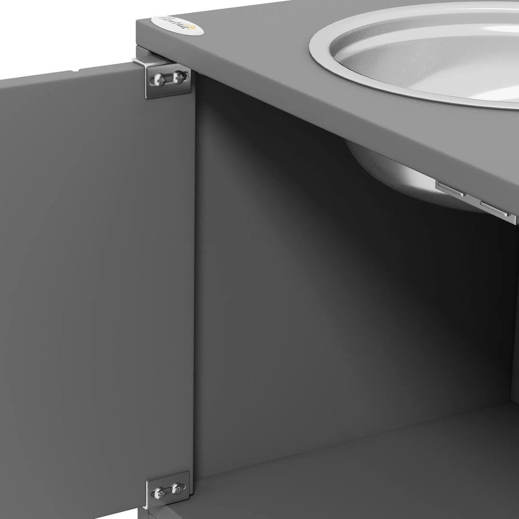 PawHut Podwieszona stacja karmienia z 2 miskami ze stali nierdzewnej i 44 L pojemnością, drzwiami magnetycznymi, dla dużych psów, Szary