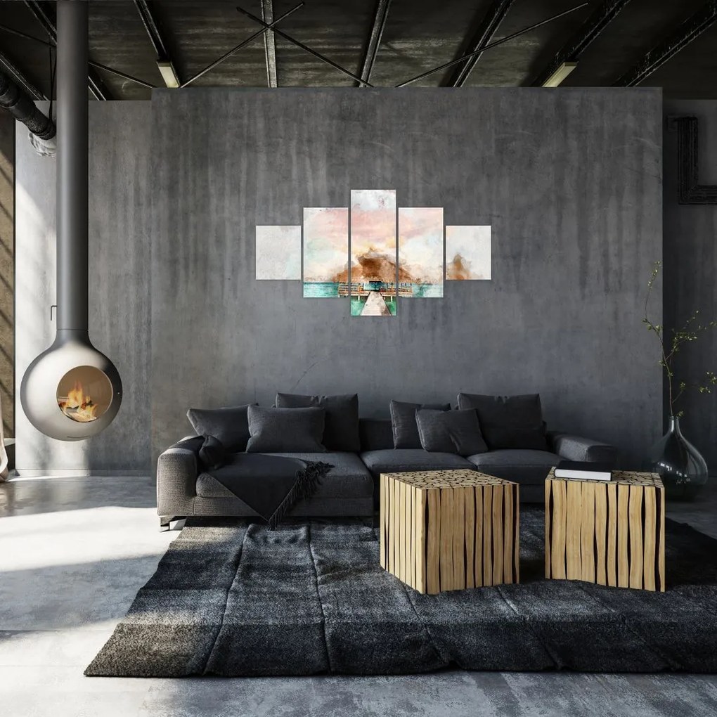 Obraz - Malediwy, drewniane molo (125x70 cm)