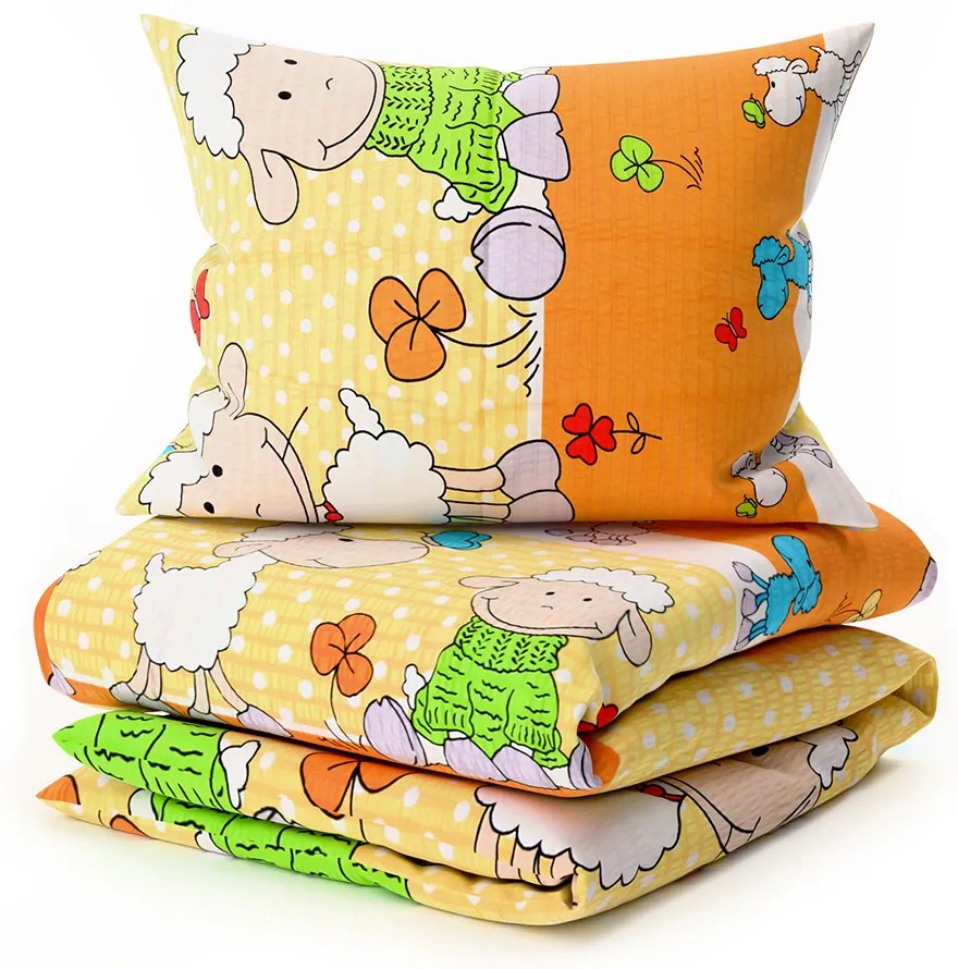 PrzytulneMieszkanie.pl PrzytulneMieszkanie.pl Pościel z kory do łóżeczka OWCZKI żółte Rozmiar pościeli: 45 x 65 cm | 90 x 135 cm