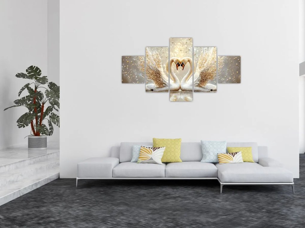 Obraz - Złote łabędzie (125x70 cm)