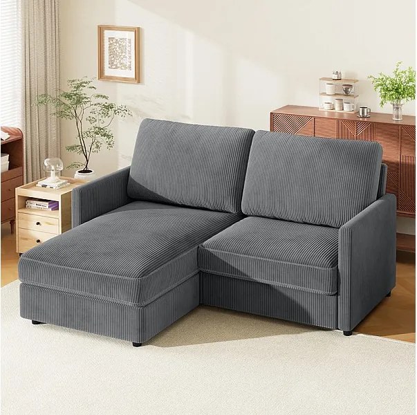 2 -SEatter narożna sofa - Odwracalny prawy / lewy kąt - 180x140x86cm - W żebrowej aksamitnej tkaninie - MAX 300 kg obciążenia - antracyt szary