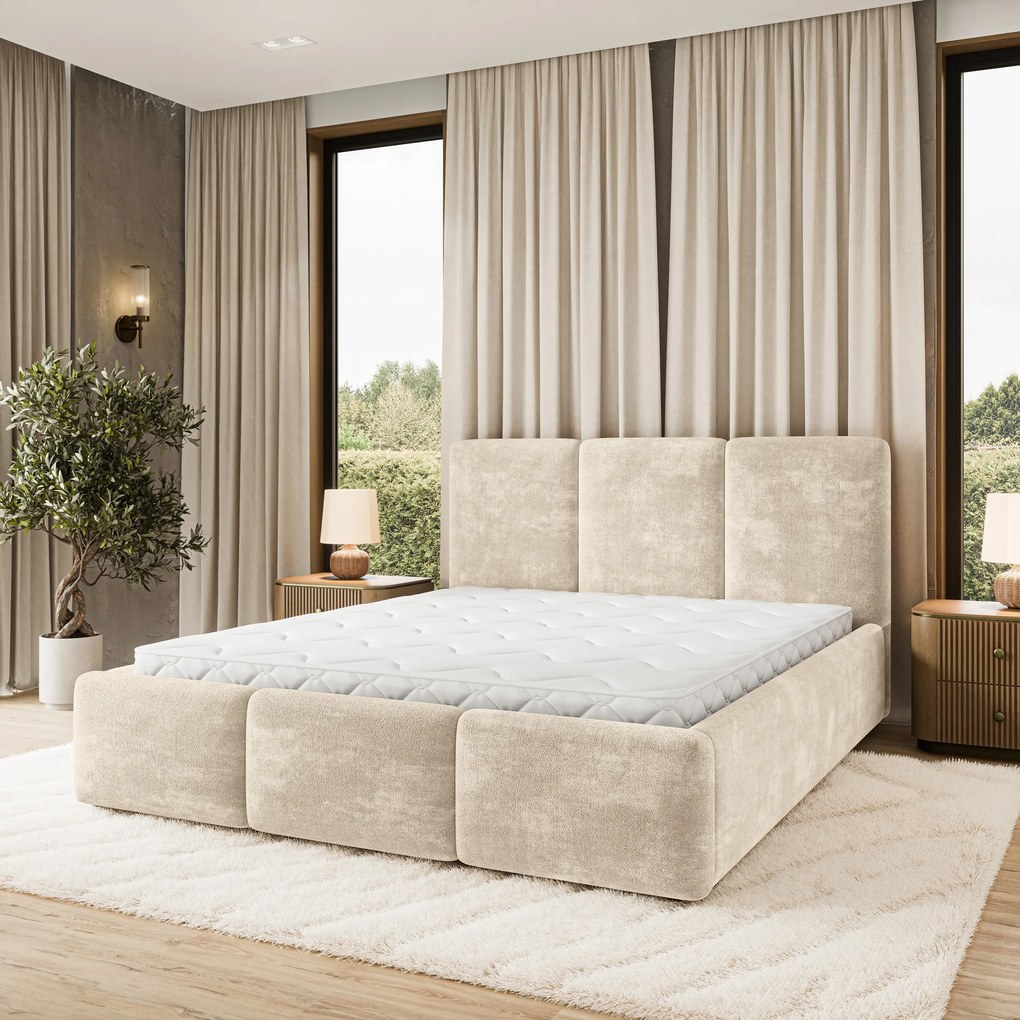 Masseno Łóżko Tapicerowane MORENA z pojemnikiem na pościel 160x200 cm - Kremowy, LUMO 55