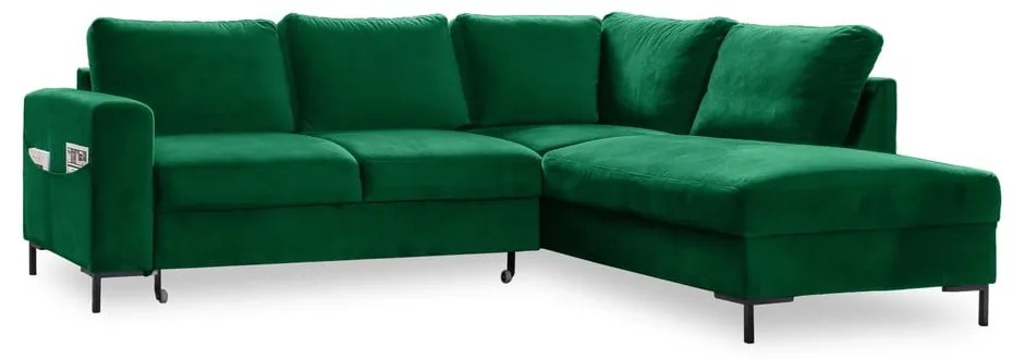 Ciemnozielony aksamitny rozkładany narożnik (prawostronny) Lofty Lilly – Miuform