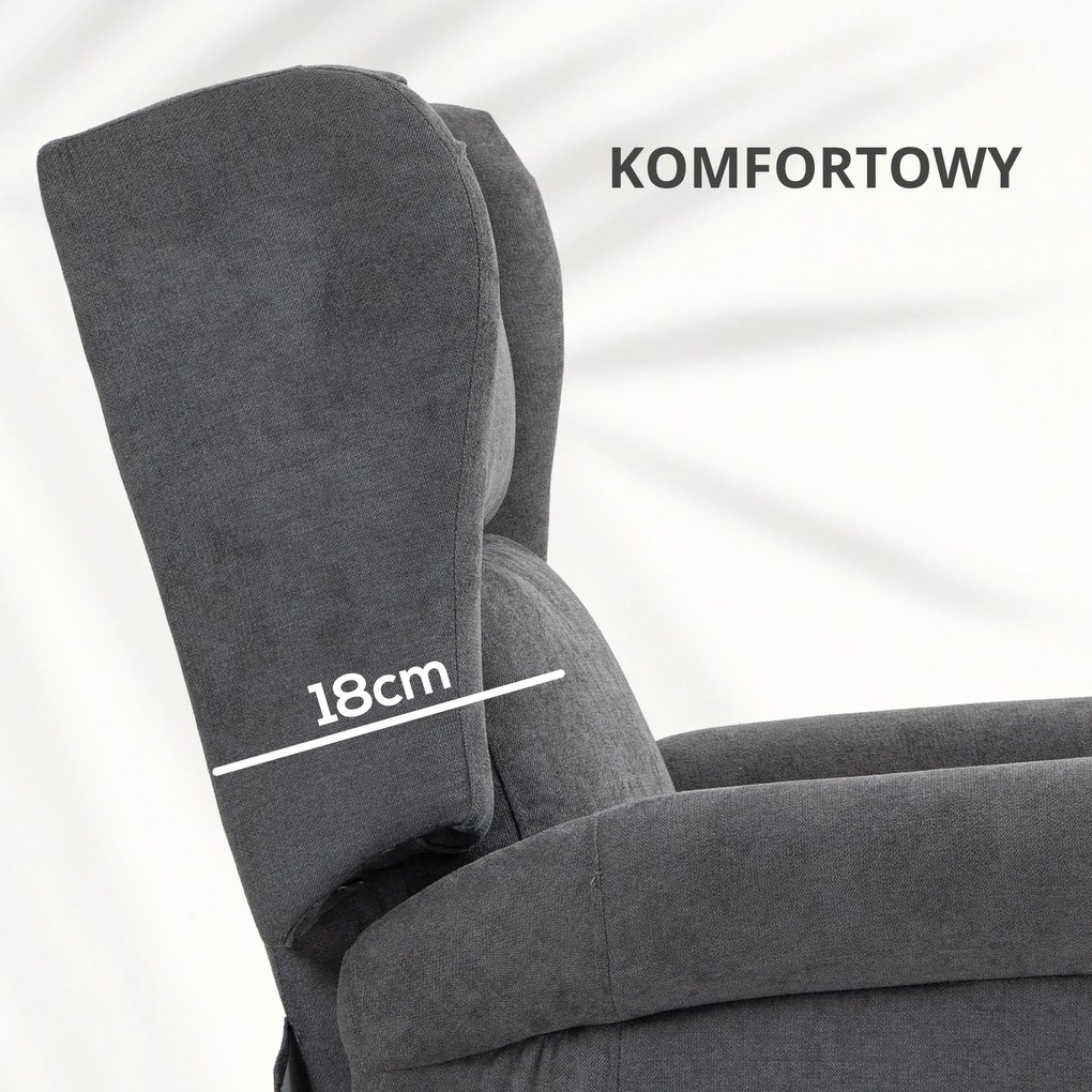 HOMCOM Fotel relaksacyjny z funkcją leżenia i pomocą przy wstawaniu do 200kg ciemnoszary 72,5x94x109cm | Aosom PL