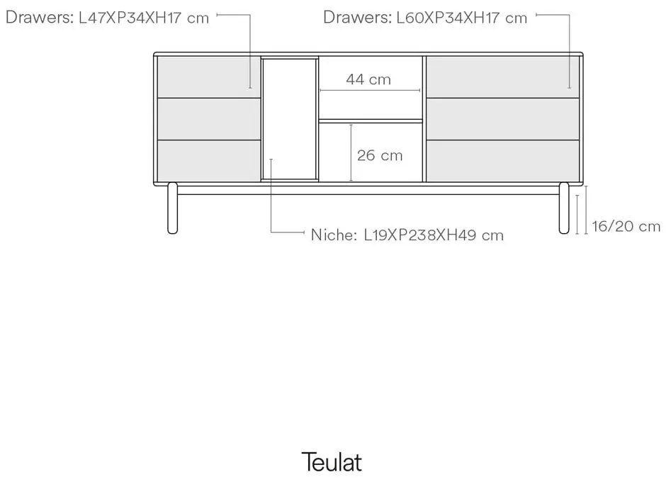 Ciemnoszara wysoka komoda 180x76 cm Corvo – Teulat