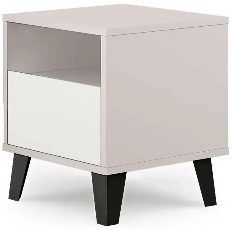 Skandynawski stolik nocny na czarnych nóżkach kaszmir + biały K8-Z49