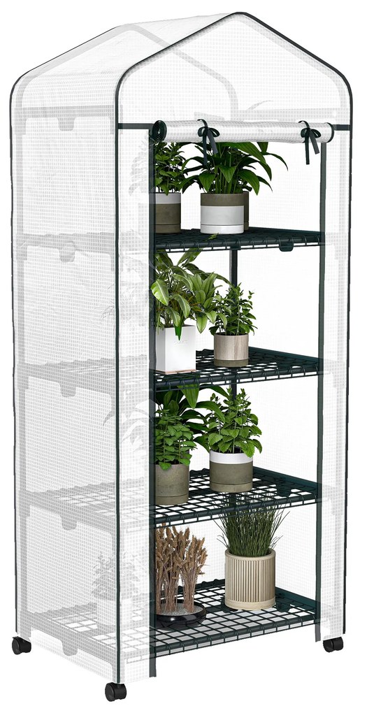 Outsunny Szklarnia foliowa, Treibhaus, Mini-szklarnia, Dom roślinny, Radliny, 4 poziomy półek, 69 x 50 x 165 cm, Biały