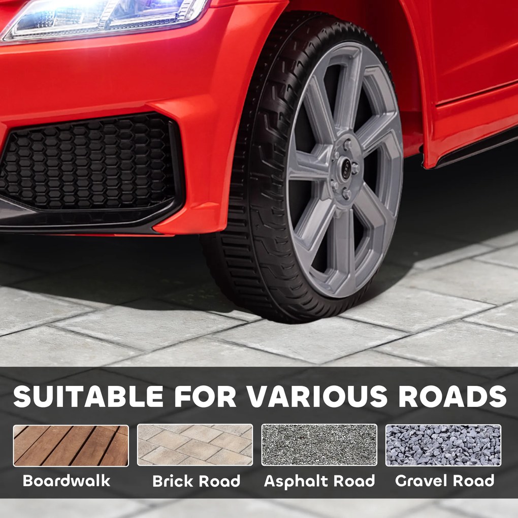 HOMCOM Elektryczne Autko dla Dzieci 12V z Pilotem 2,4G, Muzyką, Klaksonem, Pojazd z Oświetleniem LED, Port USB/MP3, Funkcją Do Tyłu, dla Dzieci 3-5 Lat, Czerwony