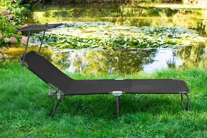 Czarny składany leżak z daszkiem W0-C16