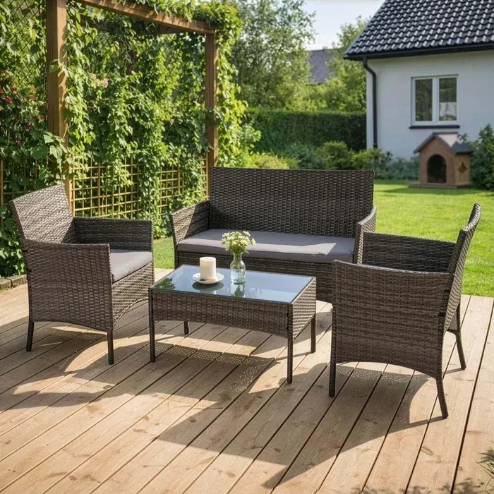 Zestaw Mebli Ogrodowych MISSISIPI Szary Sofa Krzesła Stolik Tarasowy Technorattan Nowoczesne