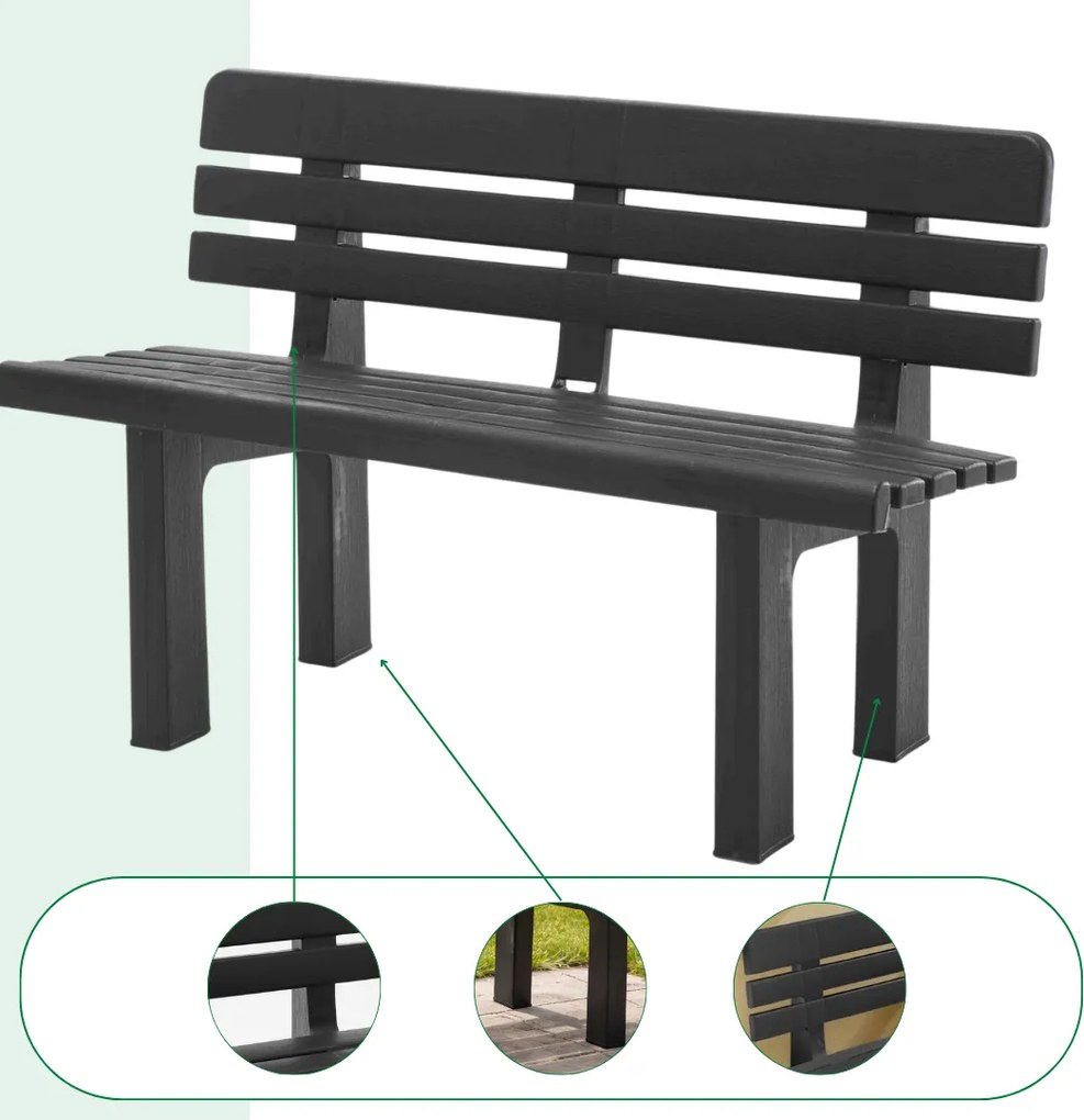 Ławka ogrodowa GENZIANA, 110x52x71cm, antracytowa I.P.A.E-Progarden