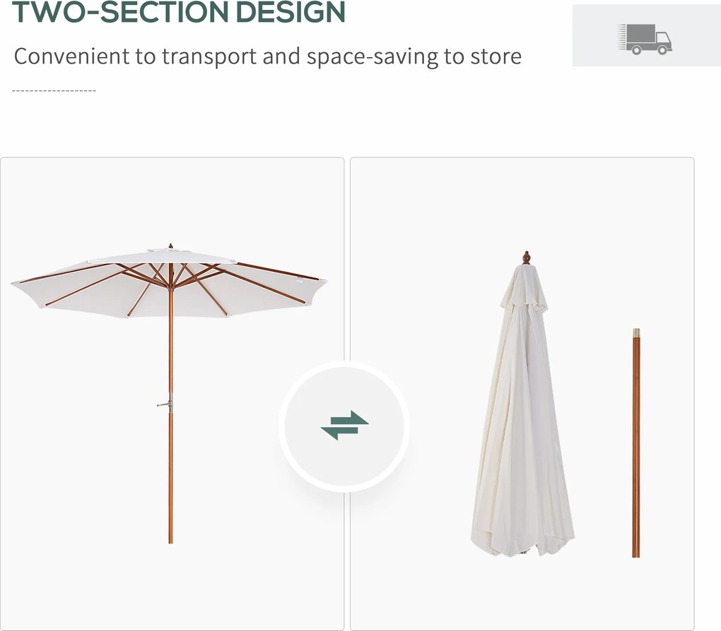 PARASOL OGRODOWY Z KORBKĄ DREWNIANY BALKONOWY Φ2.7M TOPOLA Kremowy | Aosom PL