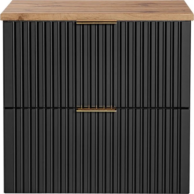 Szafka łazienkowa pod umywalkę nablatową Adel 60 cm, czarny mat/dąb wotan