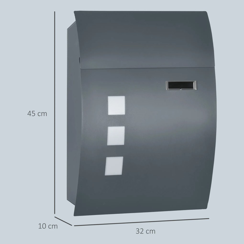 HOMCOM Skrzynka pocztowa z zamkiem, galwanizowana stal, 30 cm otwór na listy, Szara
