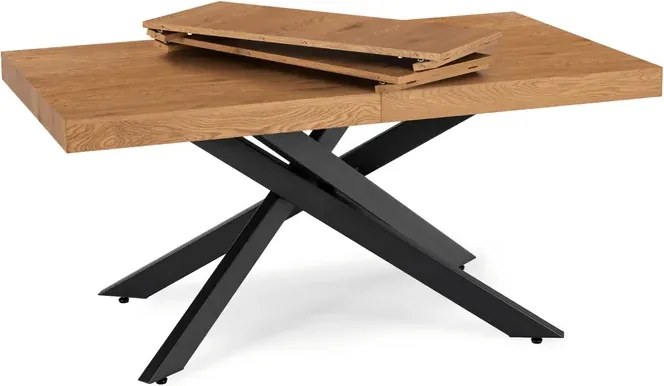 Zestaw Stół Prostokątny Rozkładany HAMPTON 160-240 cm Dąb/Czarny i 4 Krzesła Tapicerowane BRESSO Beżowe