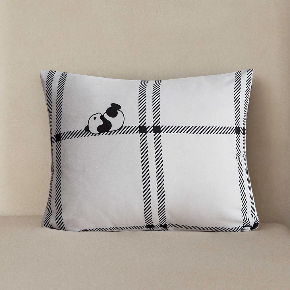 Flanelowa poszewka na poduszkę CUTE PANDA 40x50 cm, biała