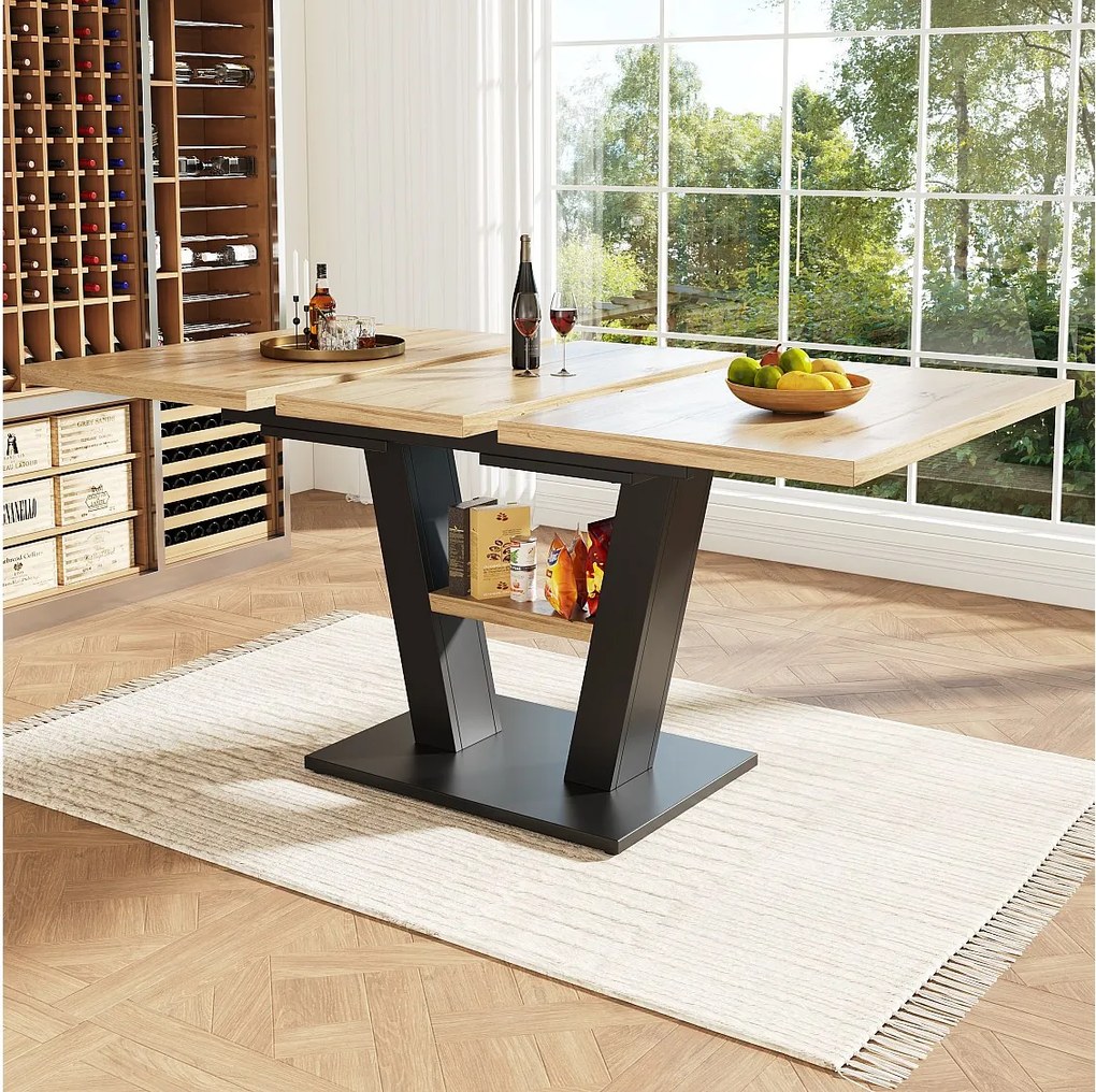 Rozkładany stół jadalny dla 4-6 osób - 118/157 x 70 x 75 cm - Rozkładany blat - MDF + Nogi metalowe - Naturalny + czarny