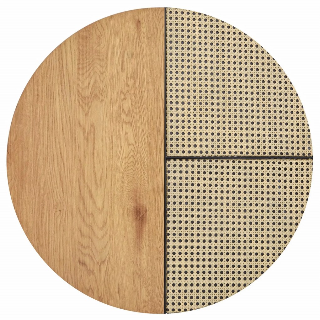GARMINA zestaw 2 ław dąb złoty, czarny, rattan, okrągła, boho, loft