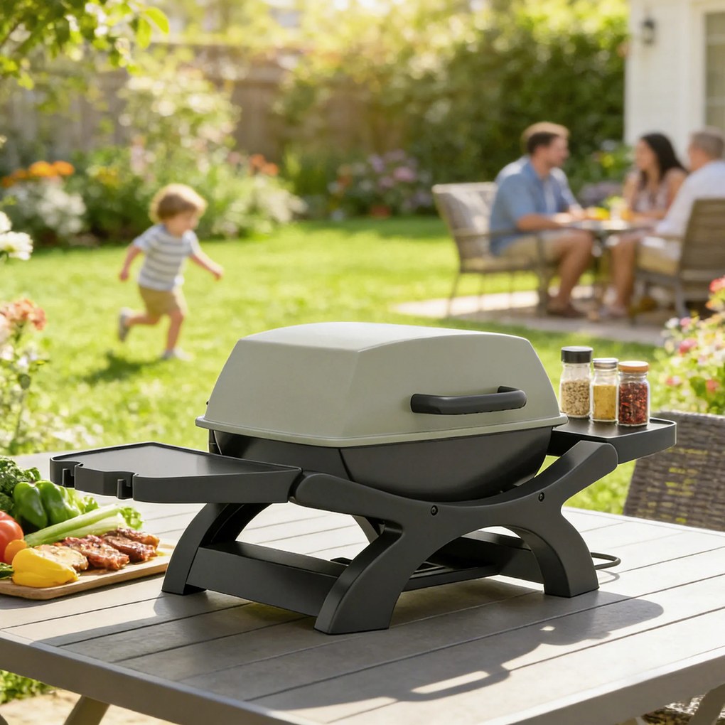 Outsunny Grill Stołowy Elektryczny 2300 W 23x71 cm Przenośny z Emaliowanymi Rusztami i Tacką na Tłuszcz | Aosom PL