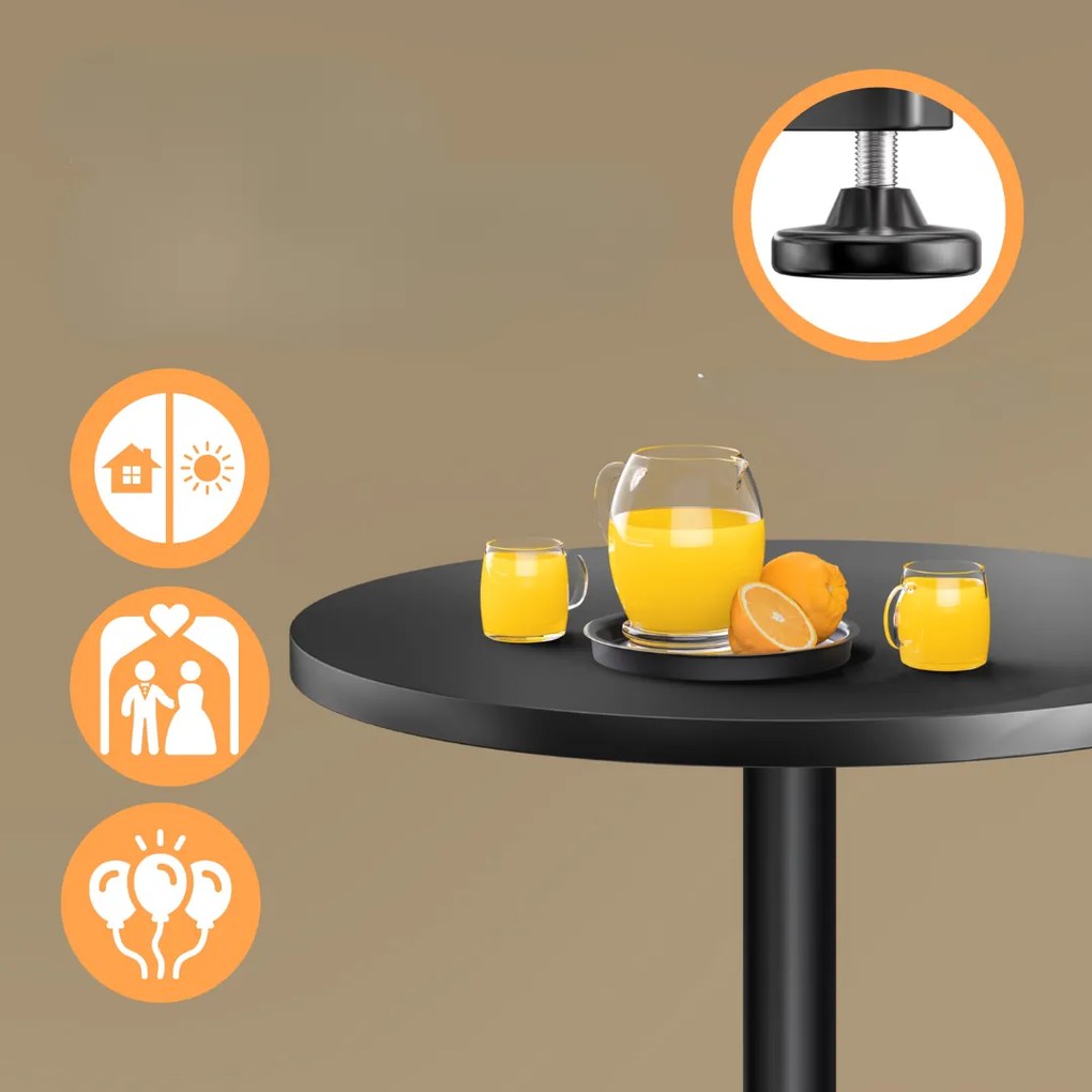 Regulowany aluminiowy stół barowy NERO, Ø60 cm, czarny Casaria