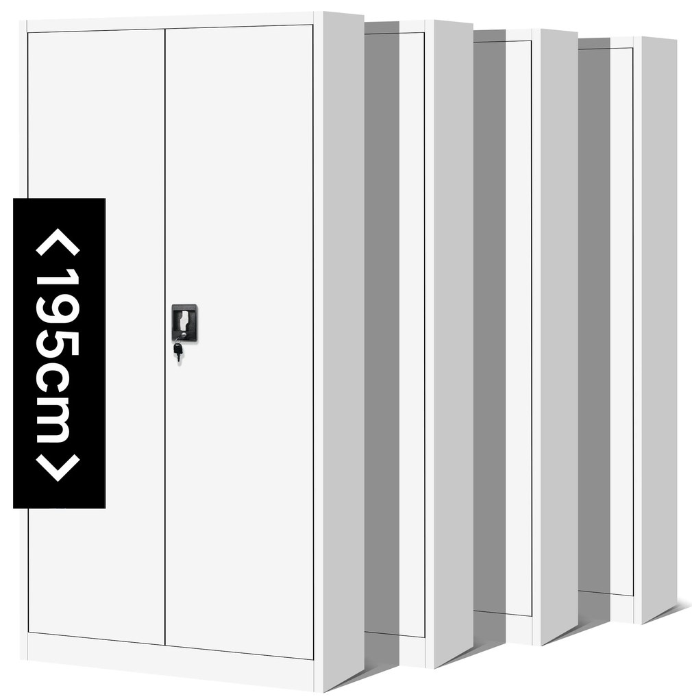 Zestaw 4x biurowa szafa metalowa na akta JAN H, 900 x 1950 x 400 mm, biała