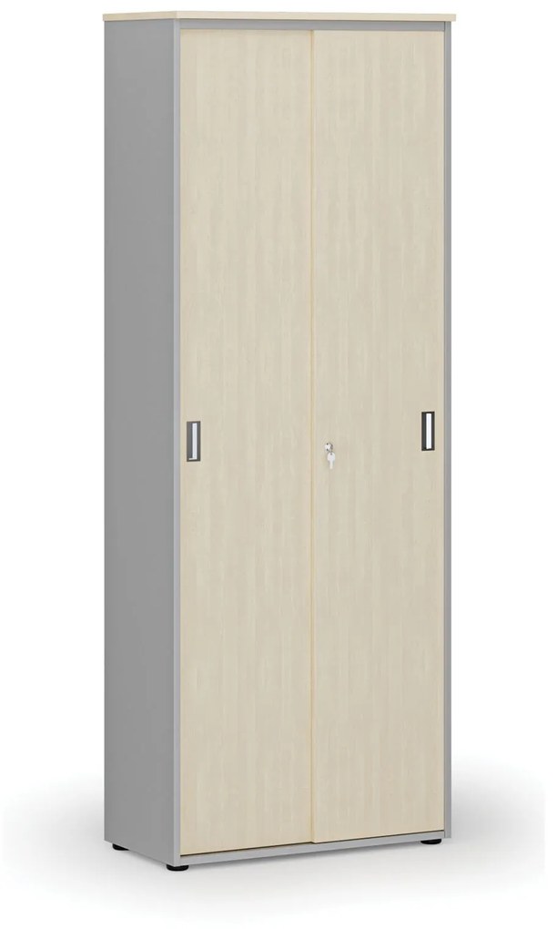 Szafa biurowa z drzwiami przesuwnymi PRIMO GRAY, 2128 x 800 x 420 mm, szary/brzoza
