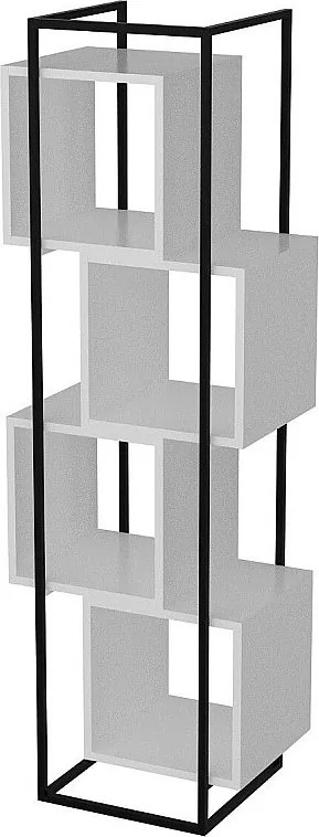 Nowoczesny regał z metalową ramą, czarno-biały, 52 x 160 x 38 cm | Płyta wiórowa pokryta melaminą w 100%, grubość 18 mm | Stylowe rozwiązani