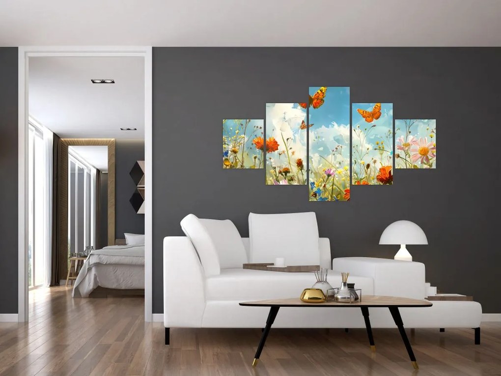 Obraz - Motyle na letniej łące (125x70 cm)