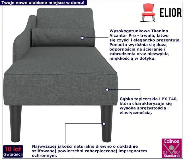 Ciemnoszara leżanka z poduszką do salonu - Ores