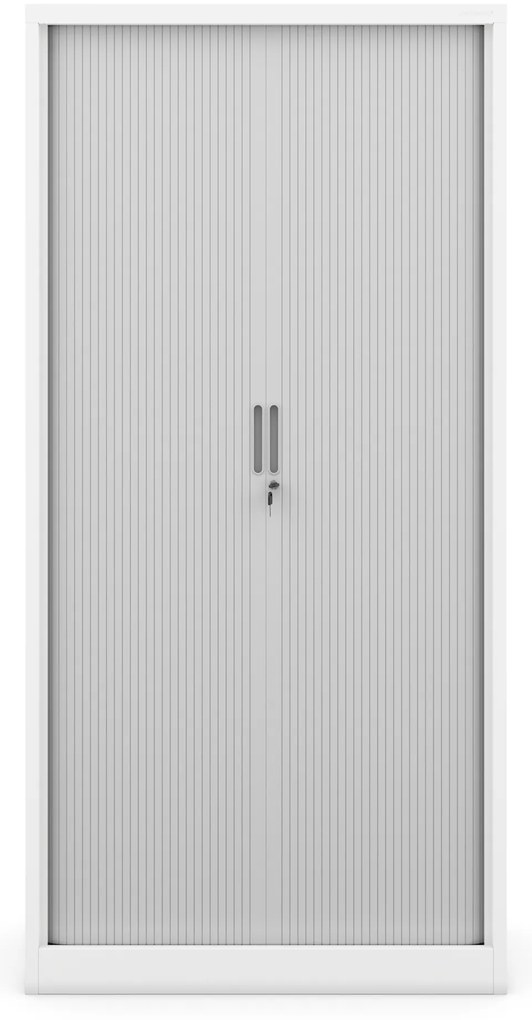 Metalowa szafa biurowa na akta z roletą DAMIAN, 900 x 1850 x 450 mm, biało-szara