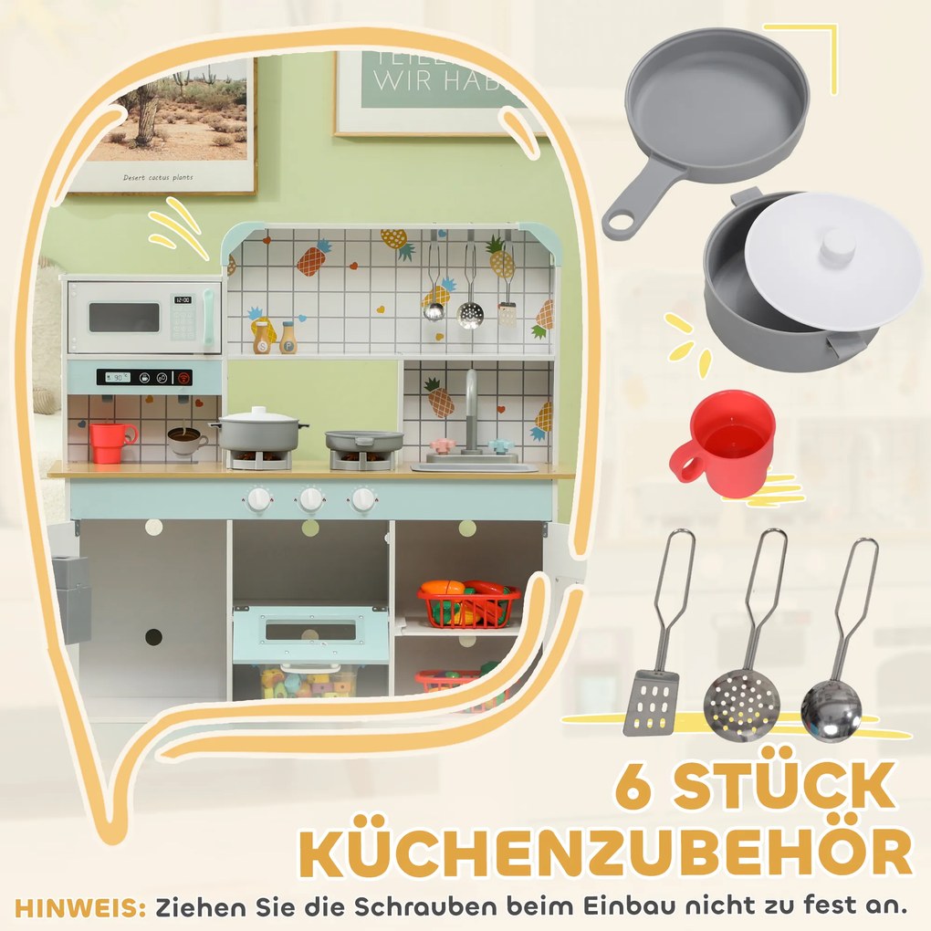 AIYAPLAY Zestaw kuchenny dla dzieci, kuchnia z efektami, ekspres do kawy, piekarnik, dużo miejsca do przechowywania, MDF, stal, dla dzieci od 3 lat