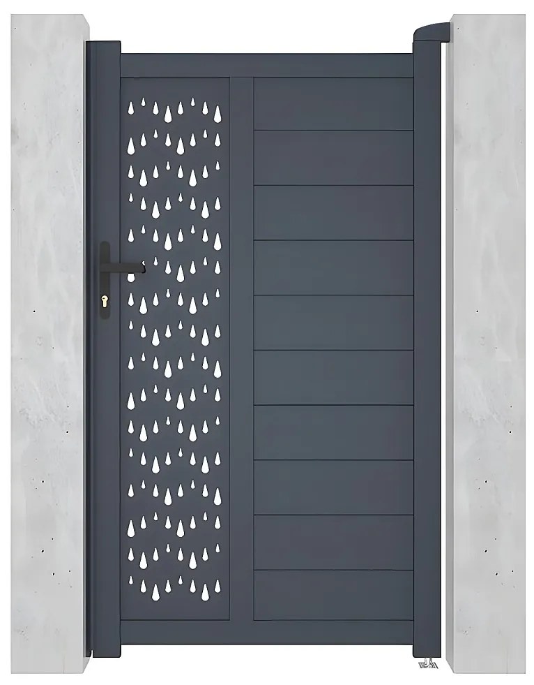 Skrzydłowa, pół-perforowana aluminiowa furtka z wzorem Dł.103 x Wys.181 cm antracytowa GREGOR