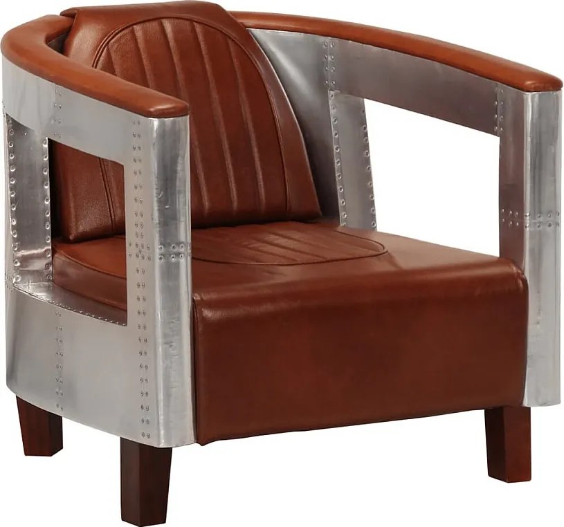 Fotel Skórzany w Stylu Lotniczym Brązowy Wygodny i Solidny